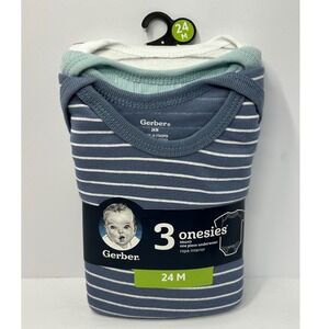 Gerber 3 Pack Blue White Striped Onesies Bodysuits 24M New 100% Cotton‎